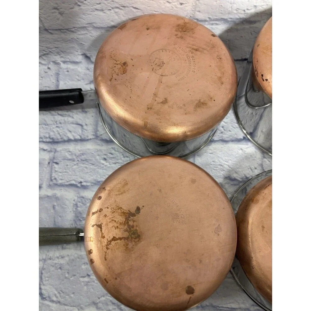 Revere Ware Set Saucepans Stockpot Lids 1801 Copper Bottom Pots Lids 9 Piece